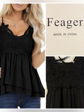 Black Lace-Trim Spaghetti Strap Camisole